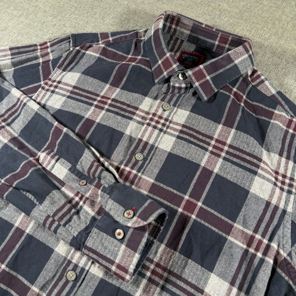 UNTUCKit McIntyre Shirt Mens Large Blue Plaid Slim Fit Cotton Flannel 40325